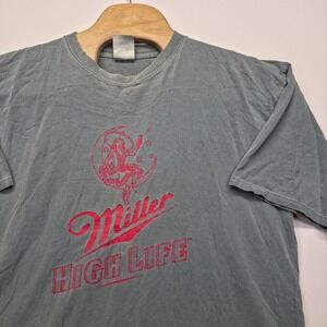 Vintage Miller High Life T Shirt Mens XXL Faded Green Girl in Moon Santee 90s